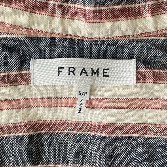 FRAME Striped Bib Linen Button-Down Shirt - Picture 6 of 8